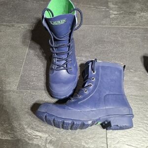 Lauren Blue and Green Lace-Up Boots